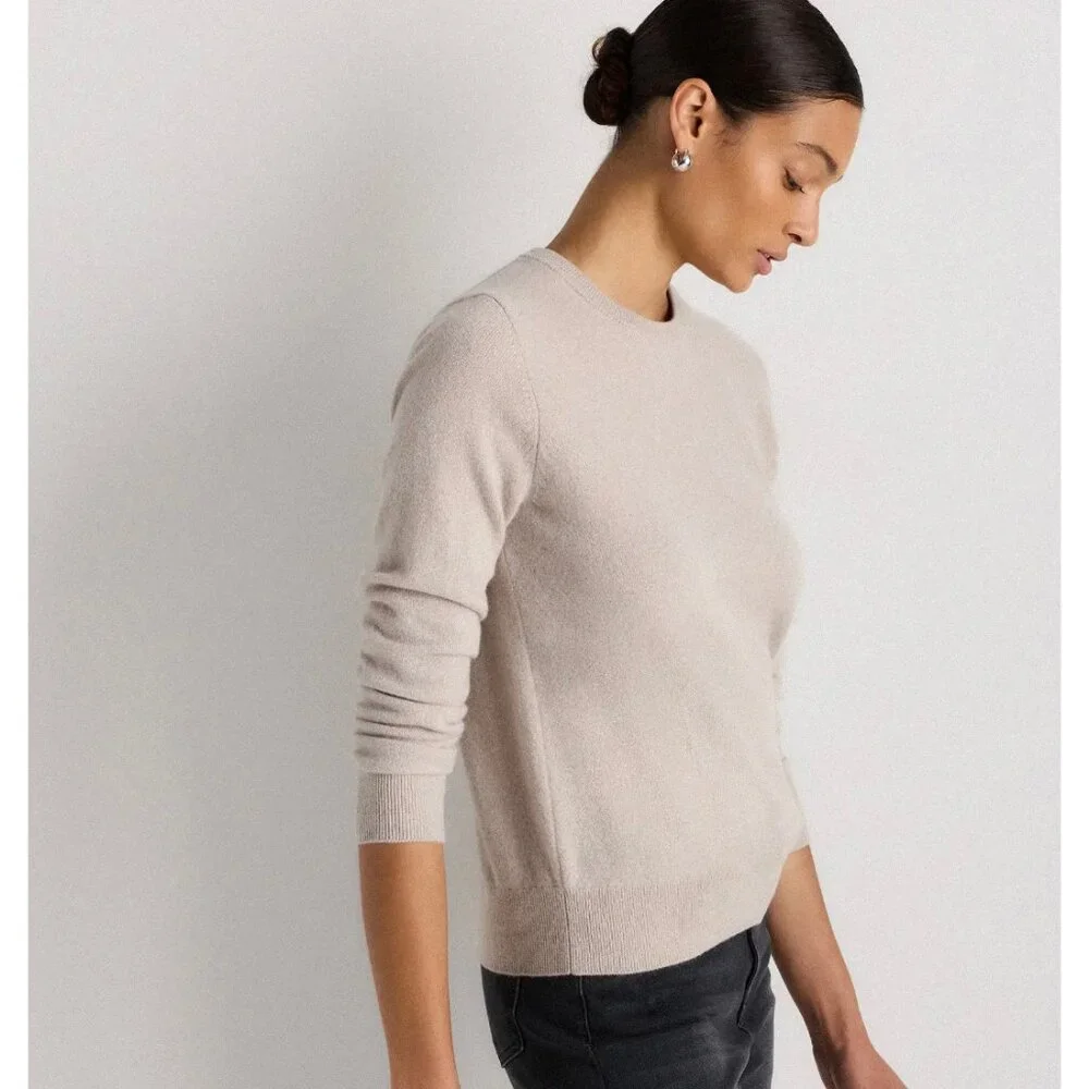 Quince Mongolian Cashmere Crewneck Sweater Heather Cloud Beige - Medium - Picture 2 of 6